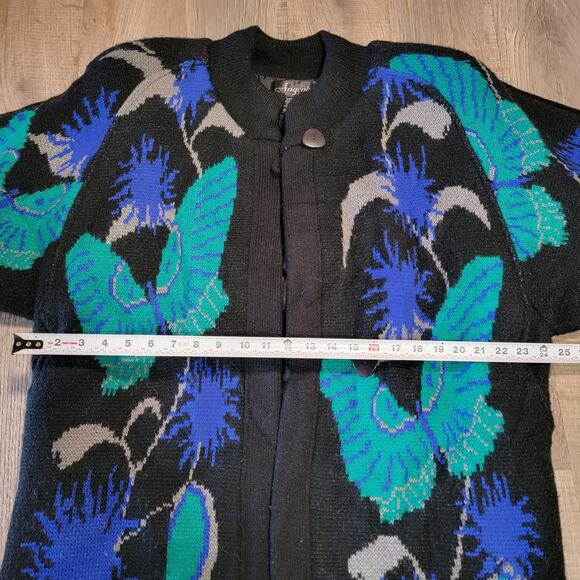 Angenie Vintage 80s Butterfly Print Fuzzy Grandpa Cardigan Sweater Puff Sleeve - Picture 5 of 5